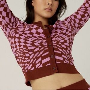 LAST WEEK SALE! Daydreamer Magenta Wave  Checkered Button Front Cardigan Sweater